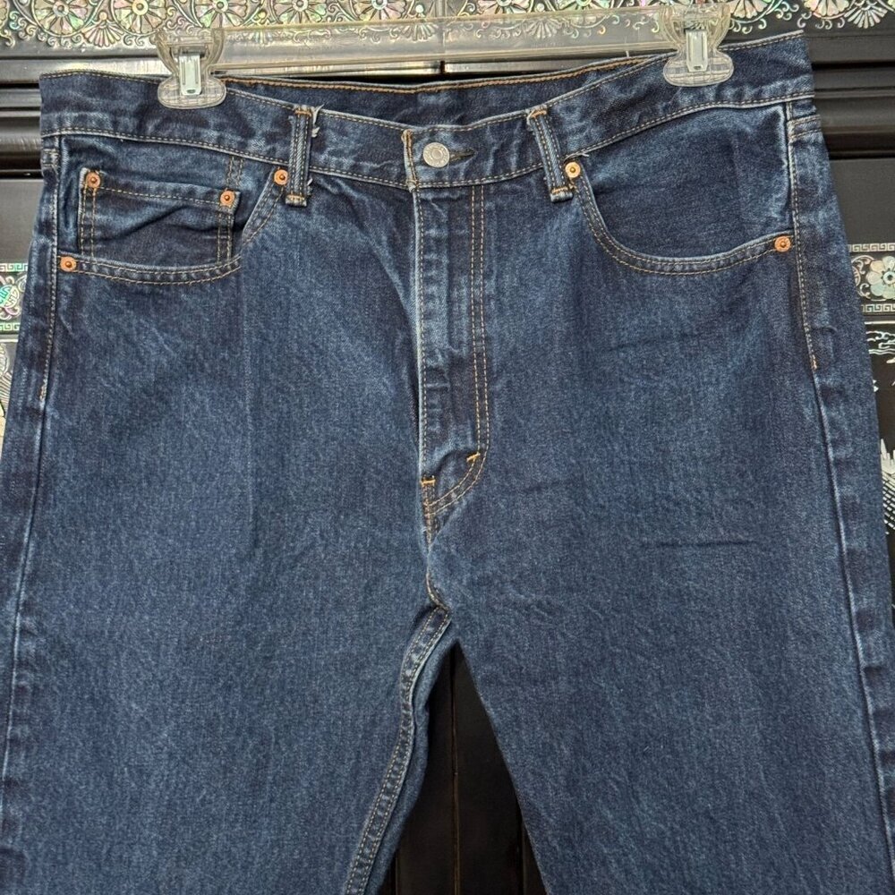 Levis 505 Straight Leg Dark Wash Denim Jeans Medium Blue 38x30 - Picture 2 of 14